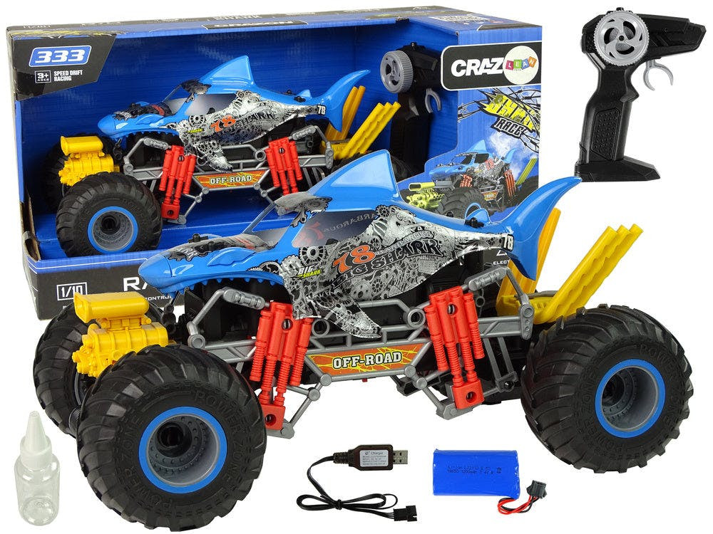 Carro telecomandado tubarão todo-o-terreno 1:10 azul 2.4G 15 km/h vapor