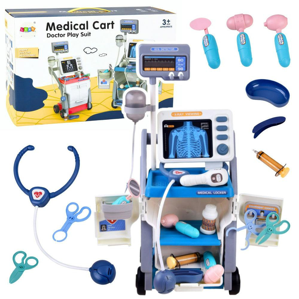 Conjunto médico com estetoscópio azul claro