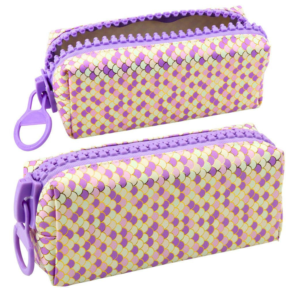 Estojo Escolar Escamas de Sereia Roxo 21x8cm