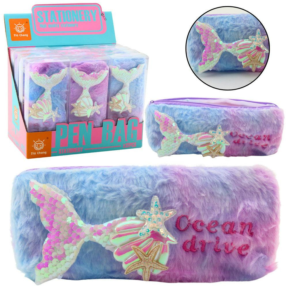 Estojo de Peluche Cauda de Sereia Lantejoulas Roxo Azul