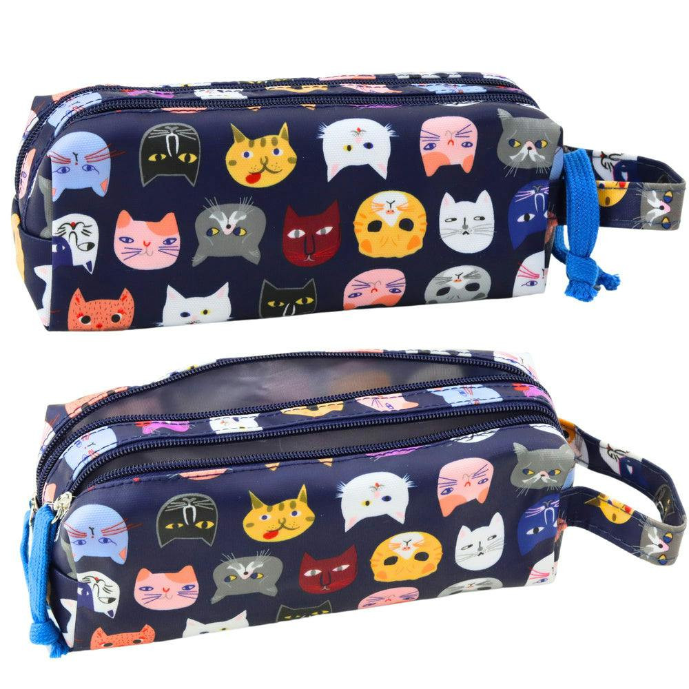 Estojo Escolar Gatos Coloridos Azul Marinho 22cm