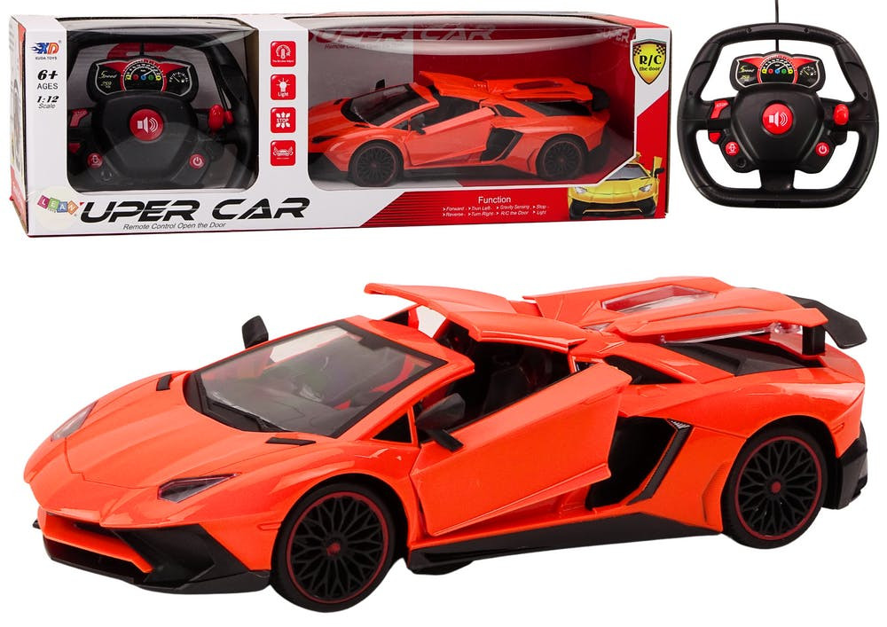 Carro desportivo RC 1:12 portas de abrir laranja
