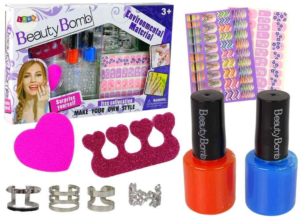 Conjunto unhas verniz glitter anéis
