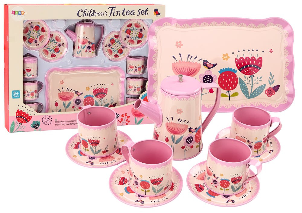 Conjunto chá café com chávenas bule e tabuleiro rosa 12 peças
