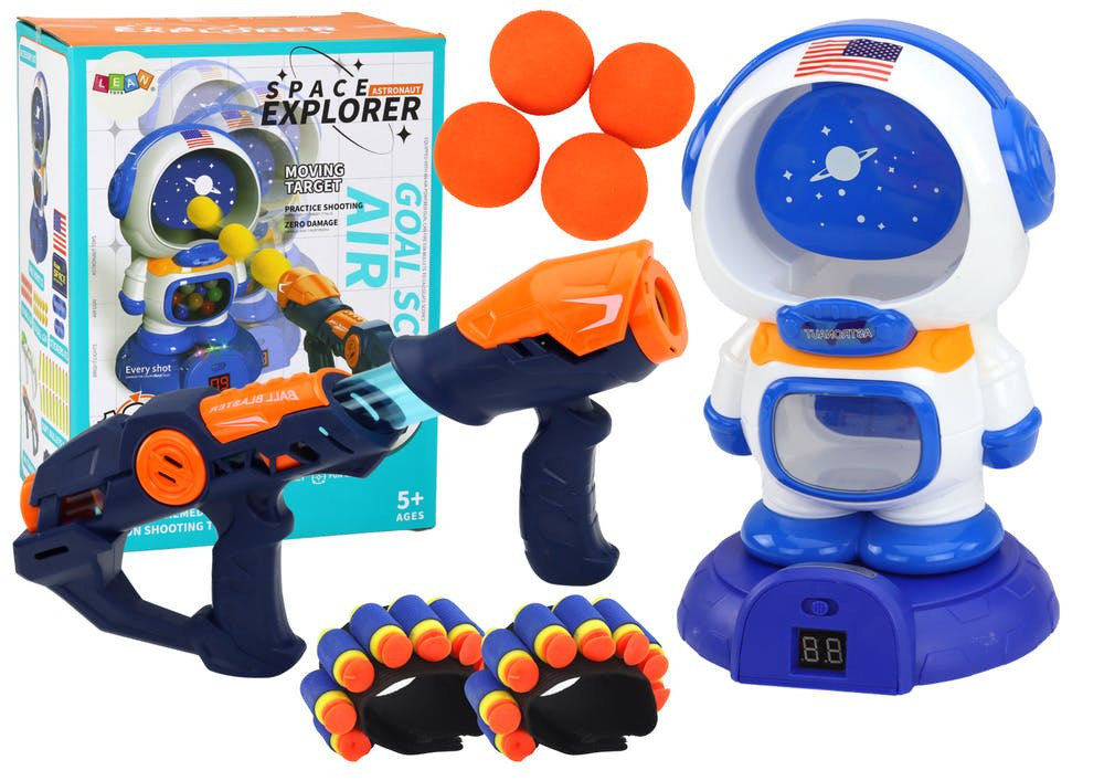 Jogo arcade astronauta tiro ao alvo com 2 pistolas bolas e setas