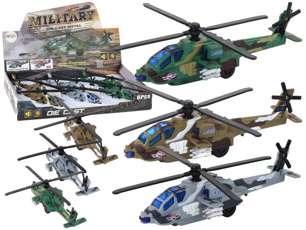 Helicóptero militar em alumínio com luz e som (1 unidade, sortido)