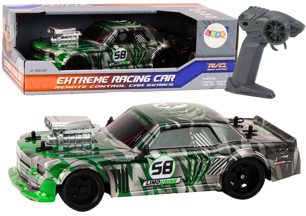 Carro RC 1:16 drift rodas borracha verde