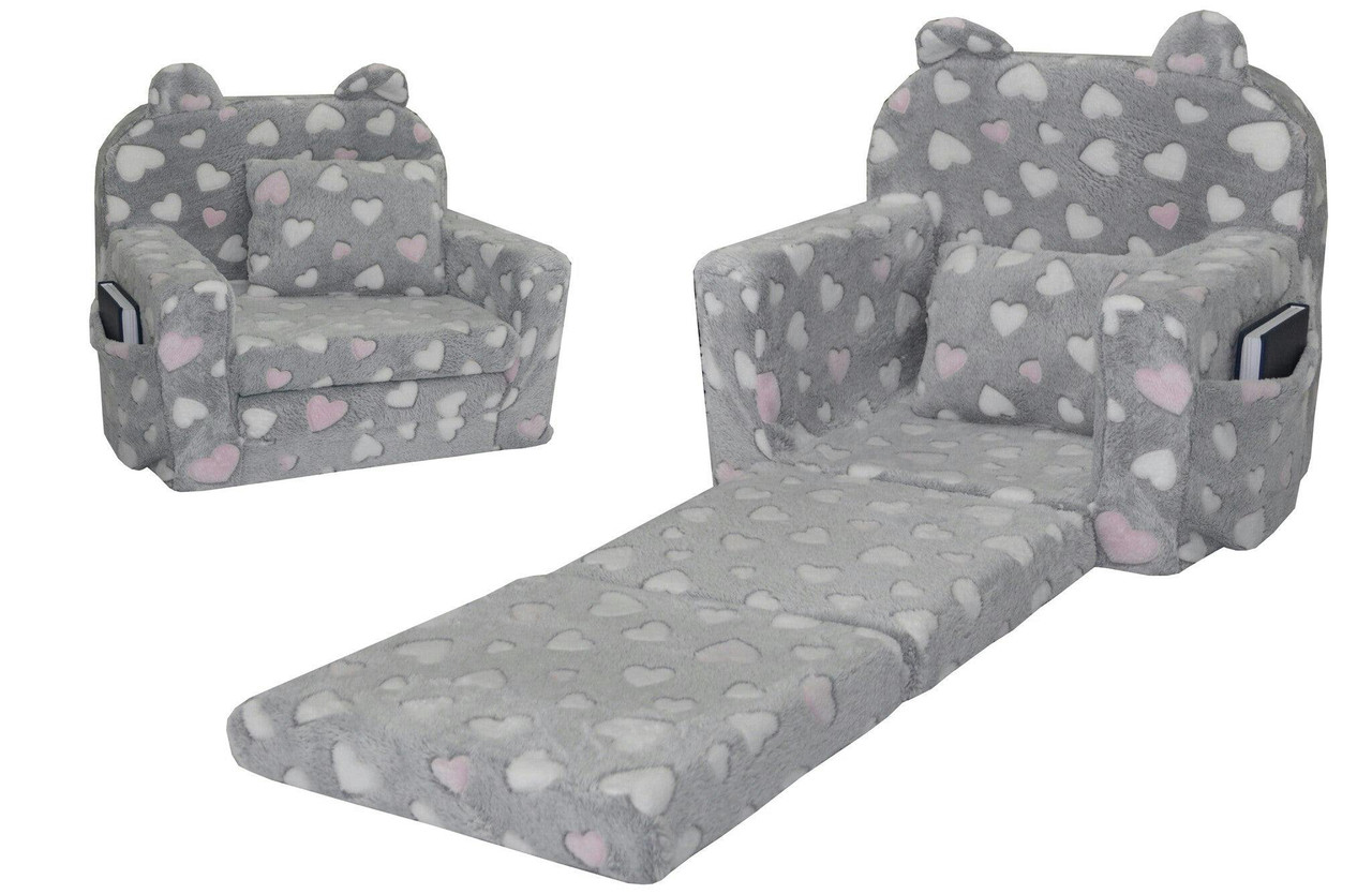 Poltrona infantil POLAR 51x40x41 cm corações cinzento rosa