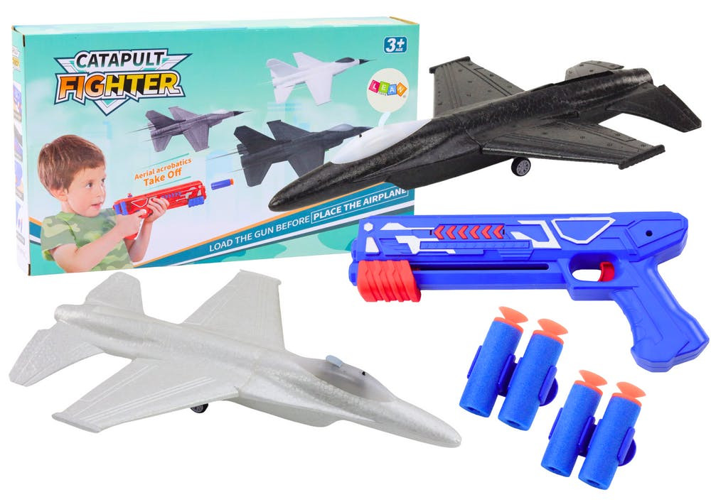 Pistola dardos 2 em 1 lançador avião azul