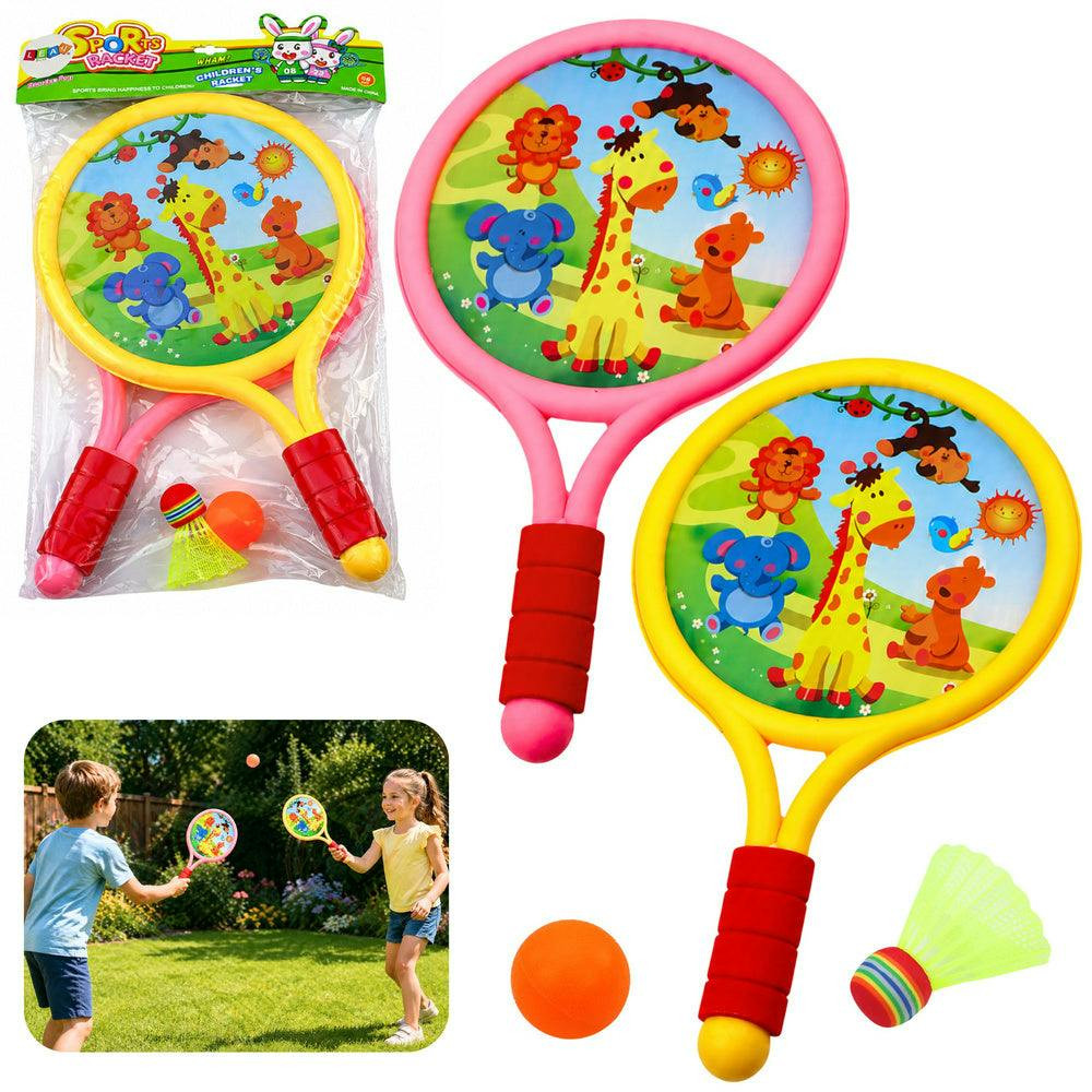 Raquetes de badminton infantis animais amarelo e rosa