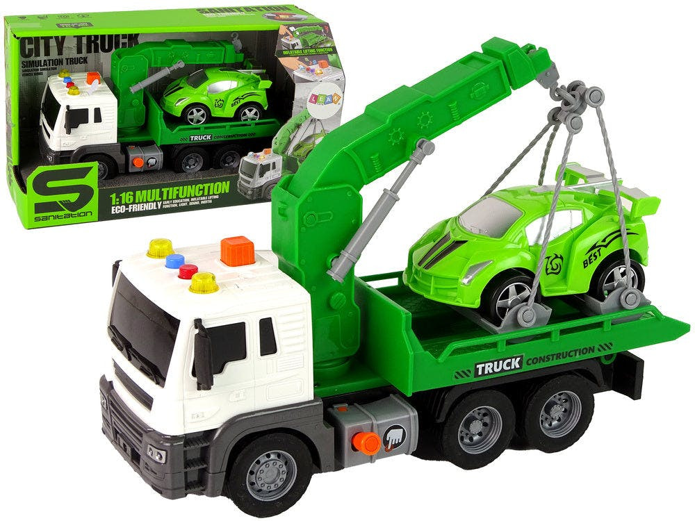 Reboque transporte carros 1:16 verde luz som