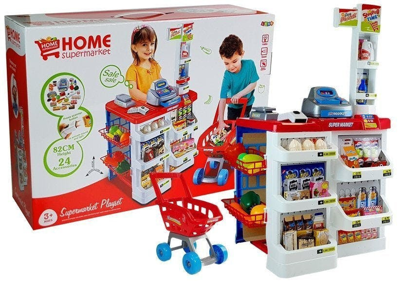 Supermercado com carrinho caixa registadora scanner