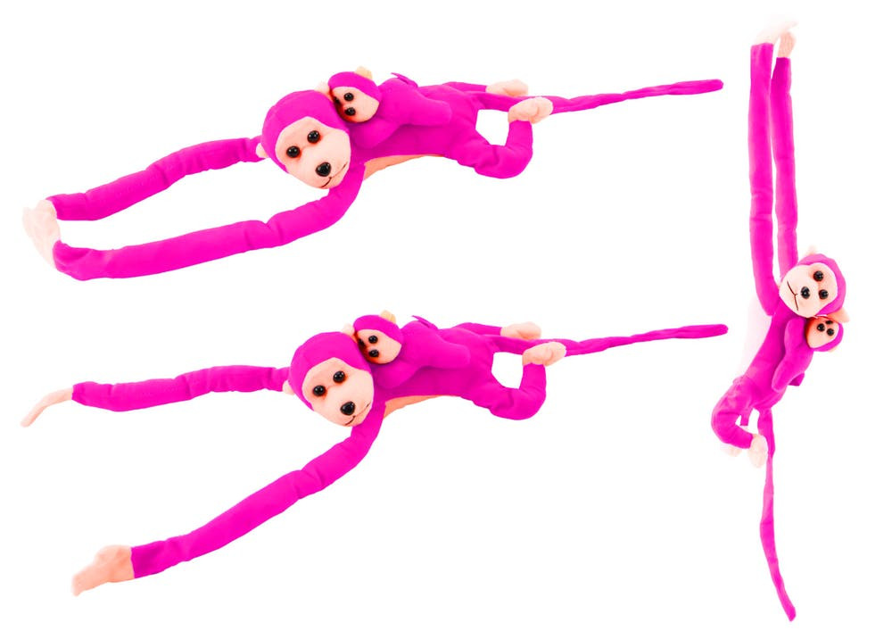 Macaco Peluche com Bebé Rosa Escuro com Som 70cm