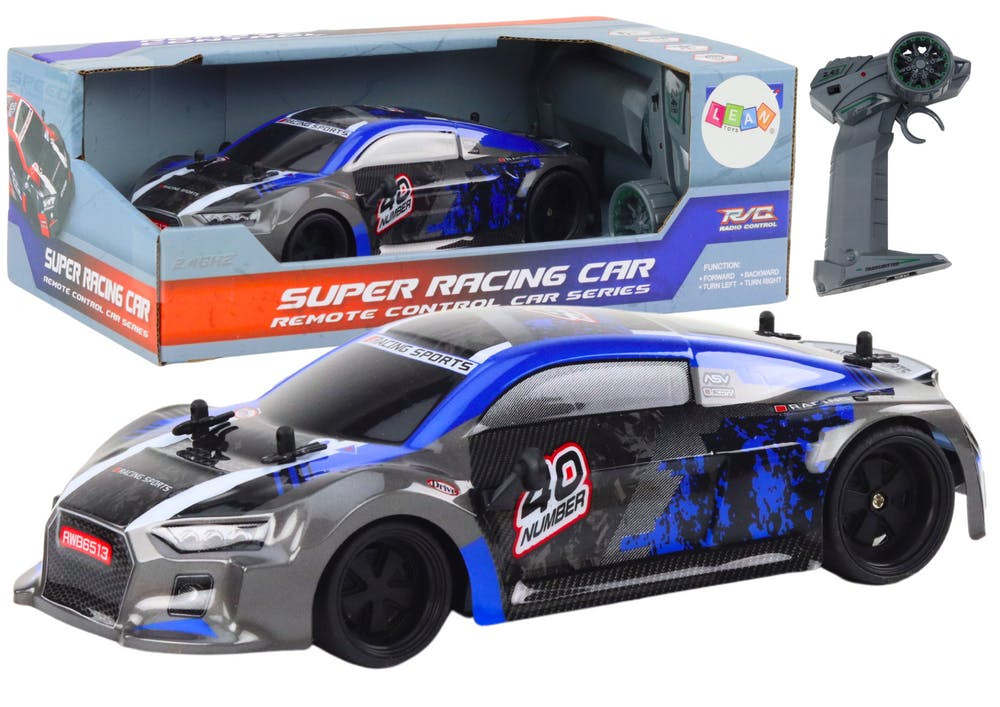 Carro RC 1:18 drift rodas borracha azul