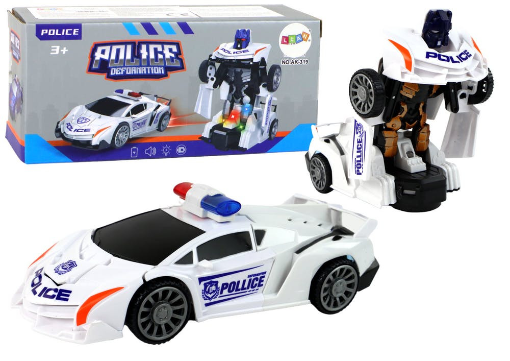 Carro polícia robot transformável branco 2 em 1