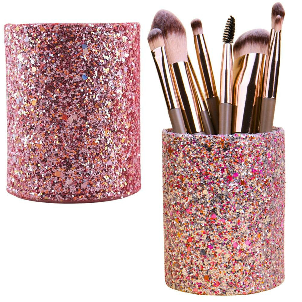 Copo Organizador Pincéis Glitter Rosa