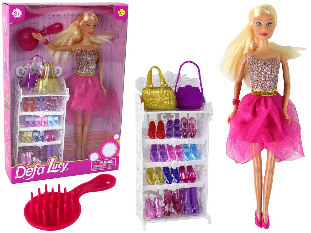 Boneca Lucy vestido rosa glitter com sapatos