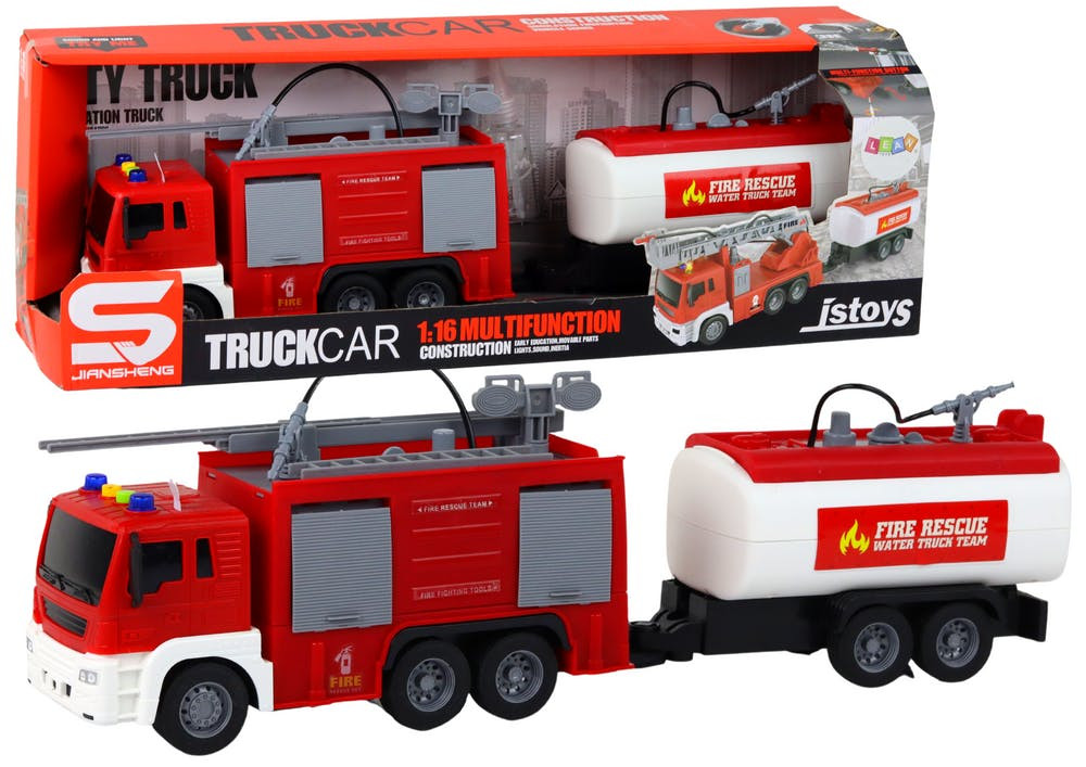 Camião de Bombeiros com Reboque Luzes e Sons 1:16