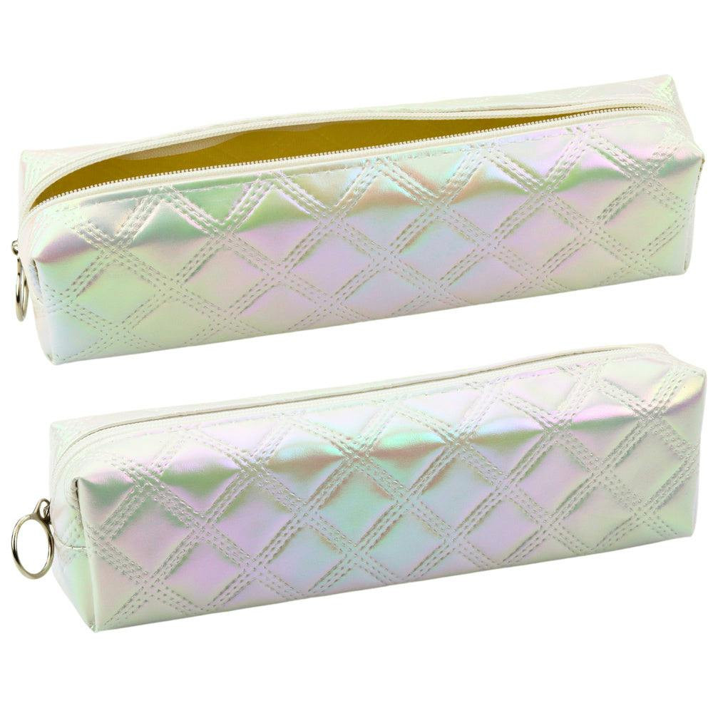 Estojo escolar organizador relevo branco pérola 21x6 cm