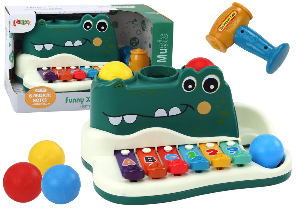 Órgão piano crocodilo com pratos martelo bolas educativo