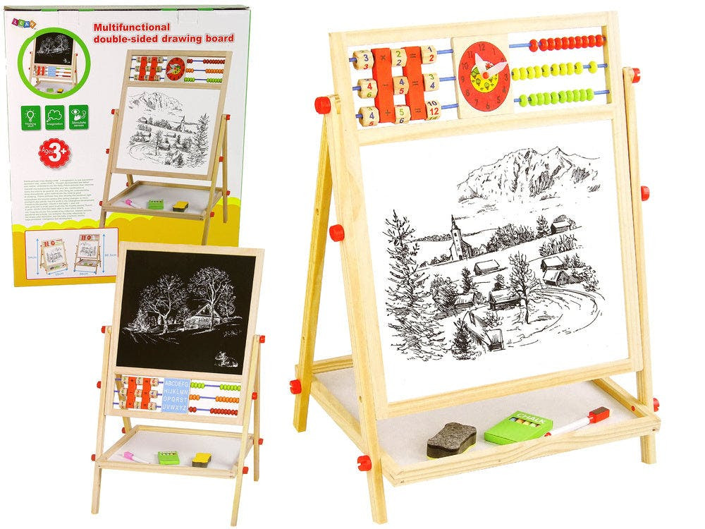 Quadro de desenho educativo em madeira 2 em 1 dupla face