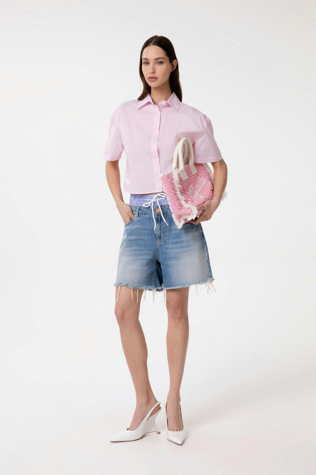 Camisa over curta em popeline de algodão