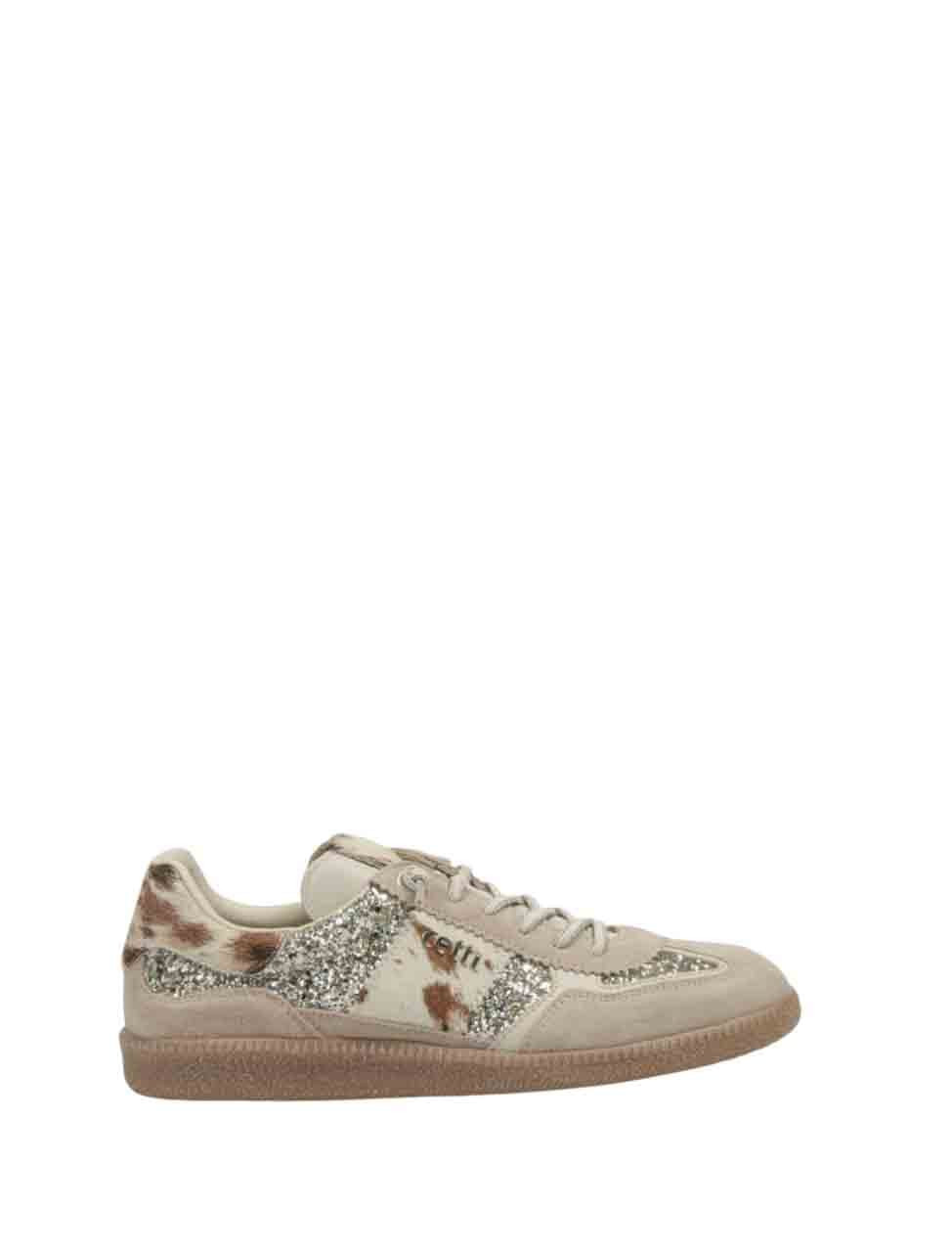 Sneakers de ante con glitter champagne