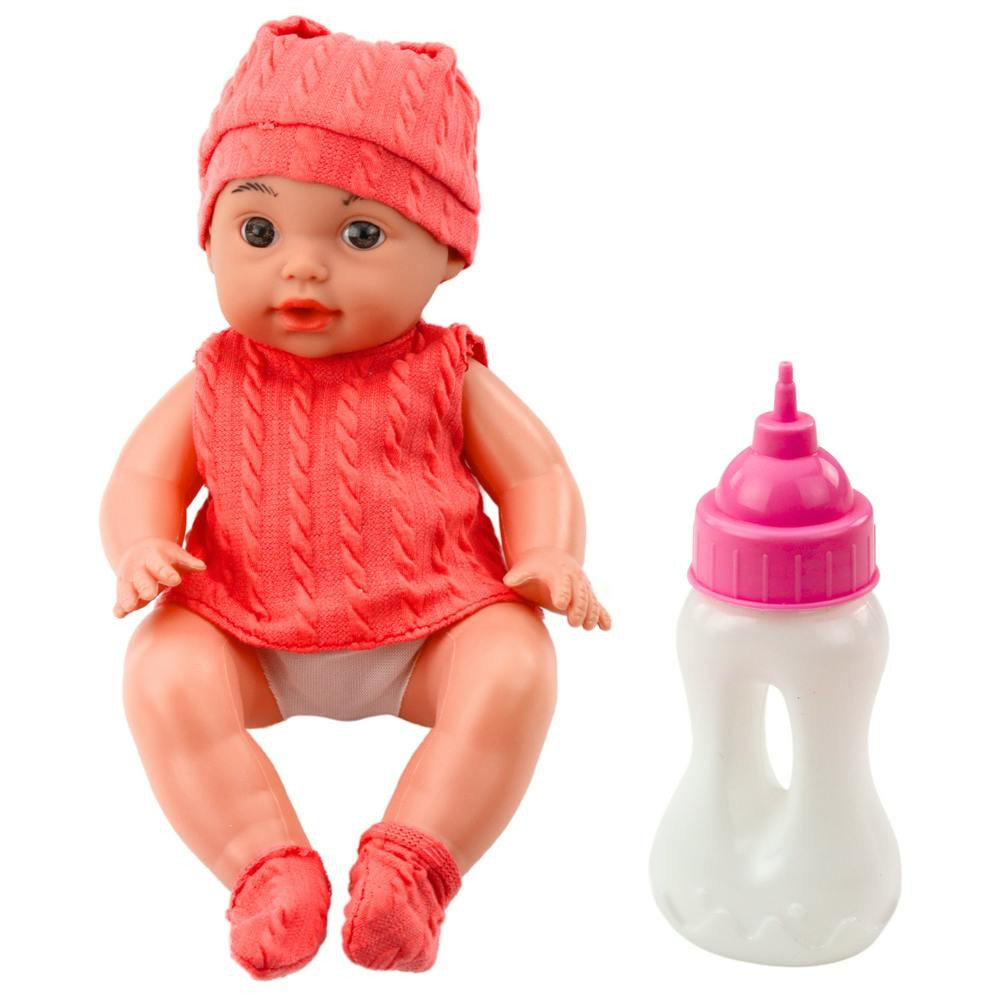 Boneca Bebé com Biberão Roupa Rosa Sons 30cm