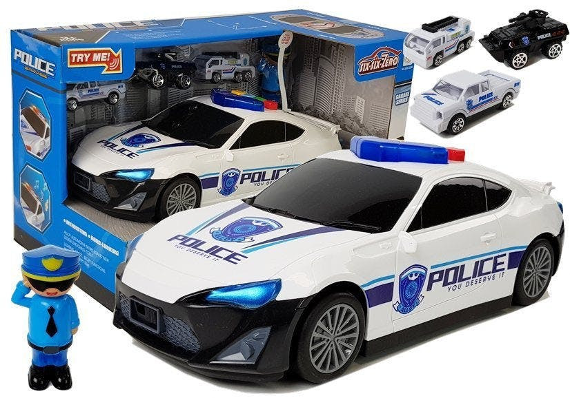 Garagem polícia 2 em 1 com carros som luz