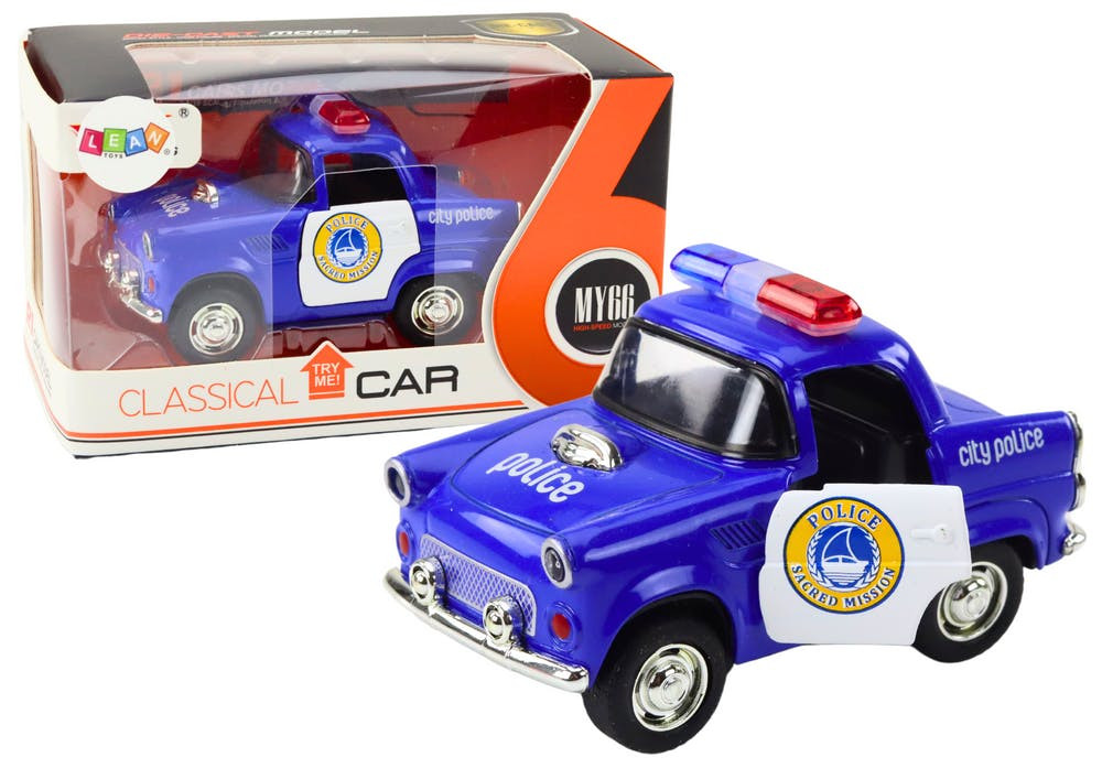 Carro polícia clássico 1:38 luzes sons azul