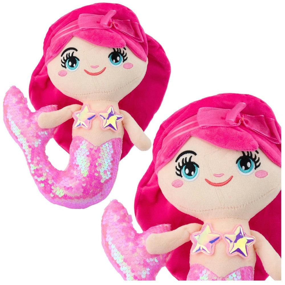 Peluche Sereia Cauda Lantejoulas Rosa Claro 28cm