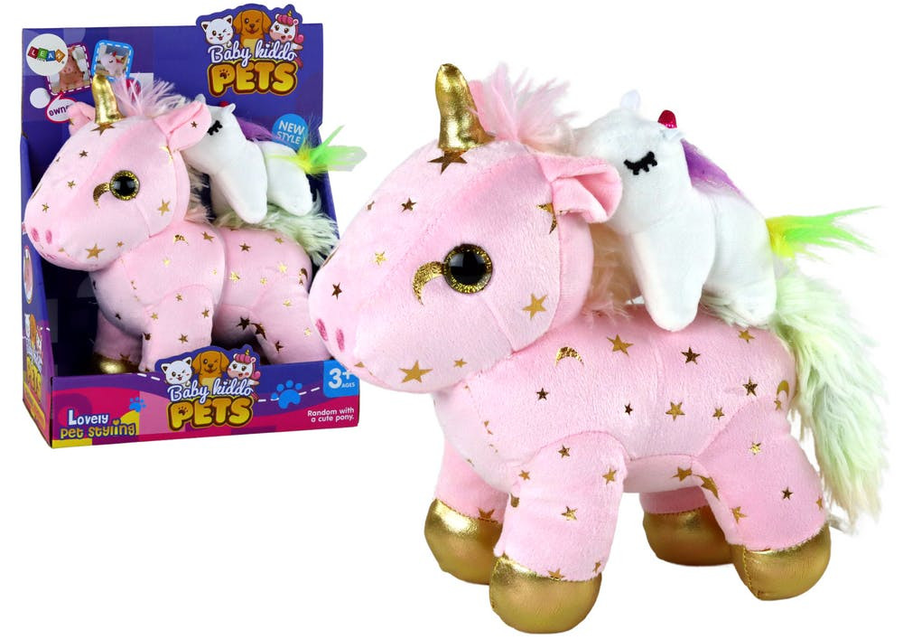 Unicórnio peluche dormir com luz e canções rosa com estrelas