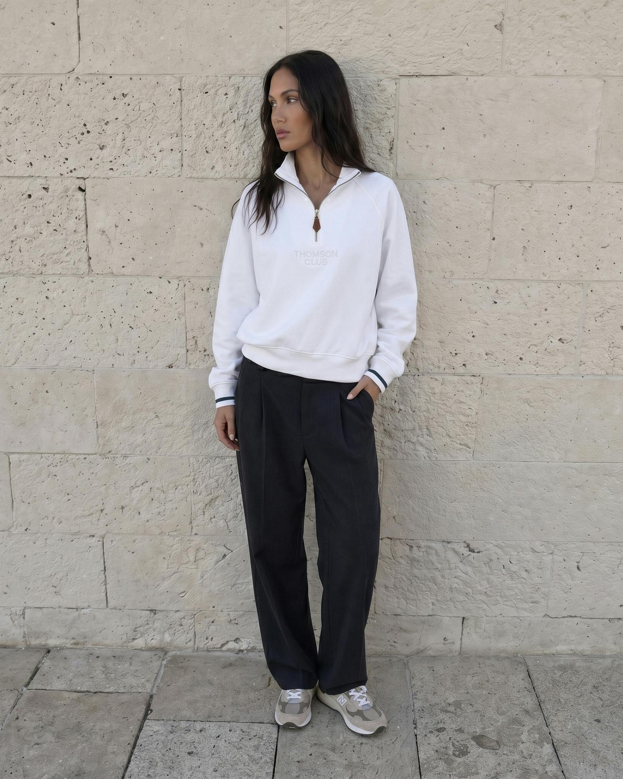 Quarter-zip em algodão orgânico felpa 400g off-white