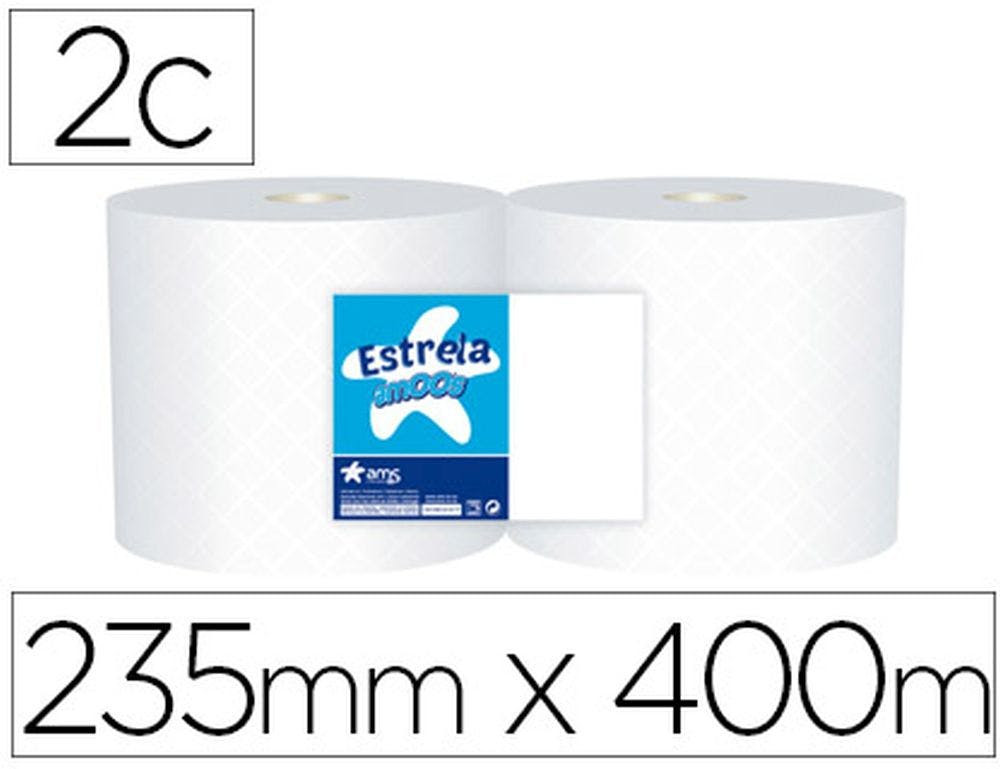 Papel Seca Mãos Industrial Amoos 2 Capas 235 Mm X 400 Mt Embalagem de 2 Rolos