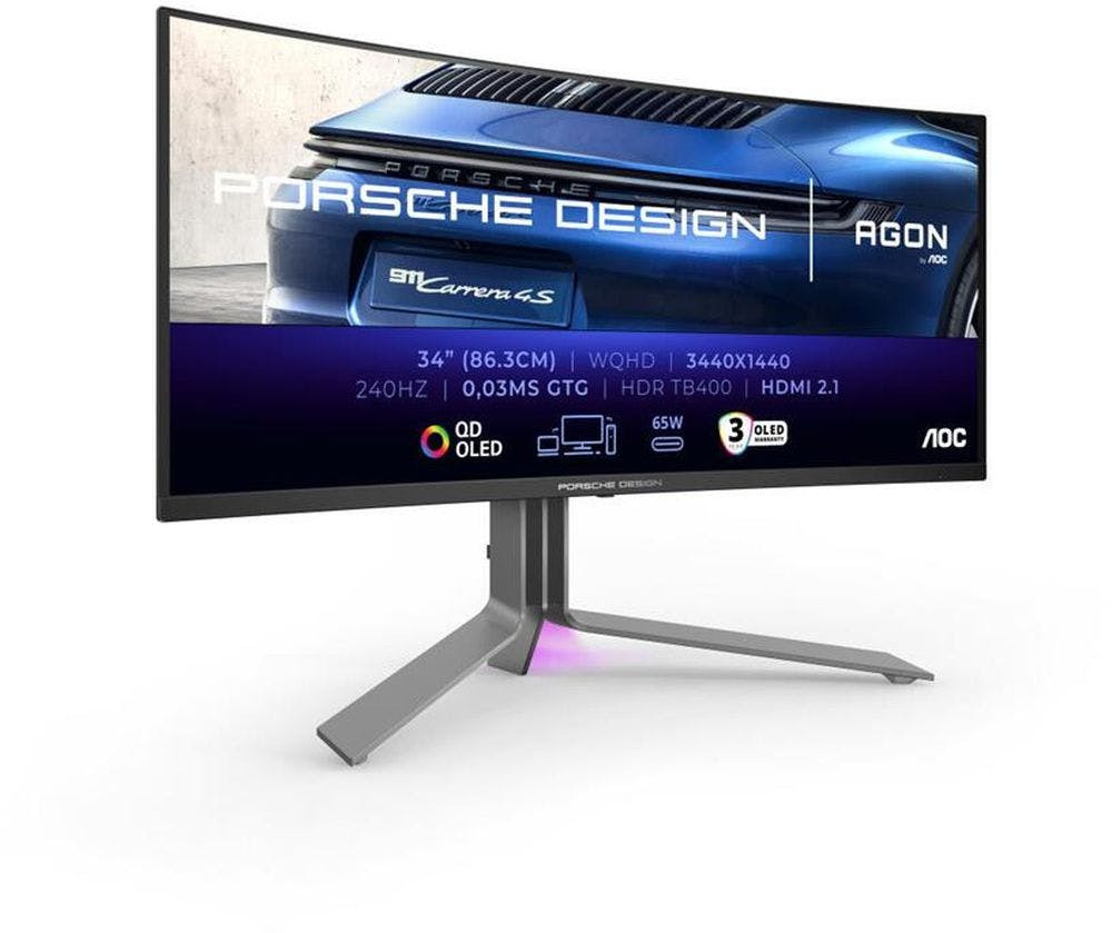 PD34 :AOC MONITOR OLED 34" 21:9 WQHD 0.03MS 240HZ HDMI DP USB COLUNAS HAS PORSCHE PD34