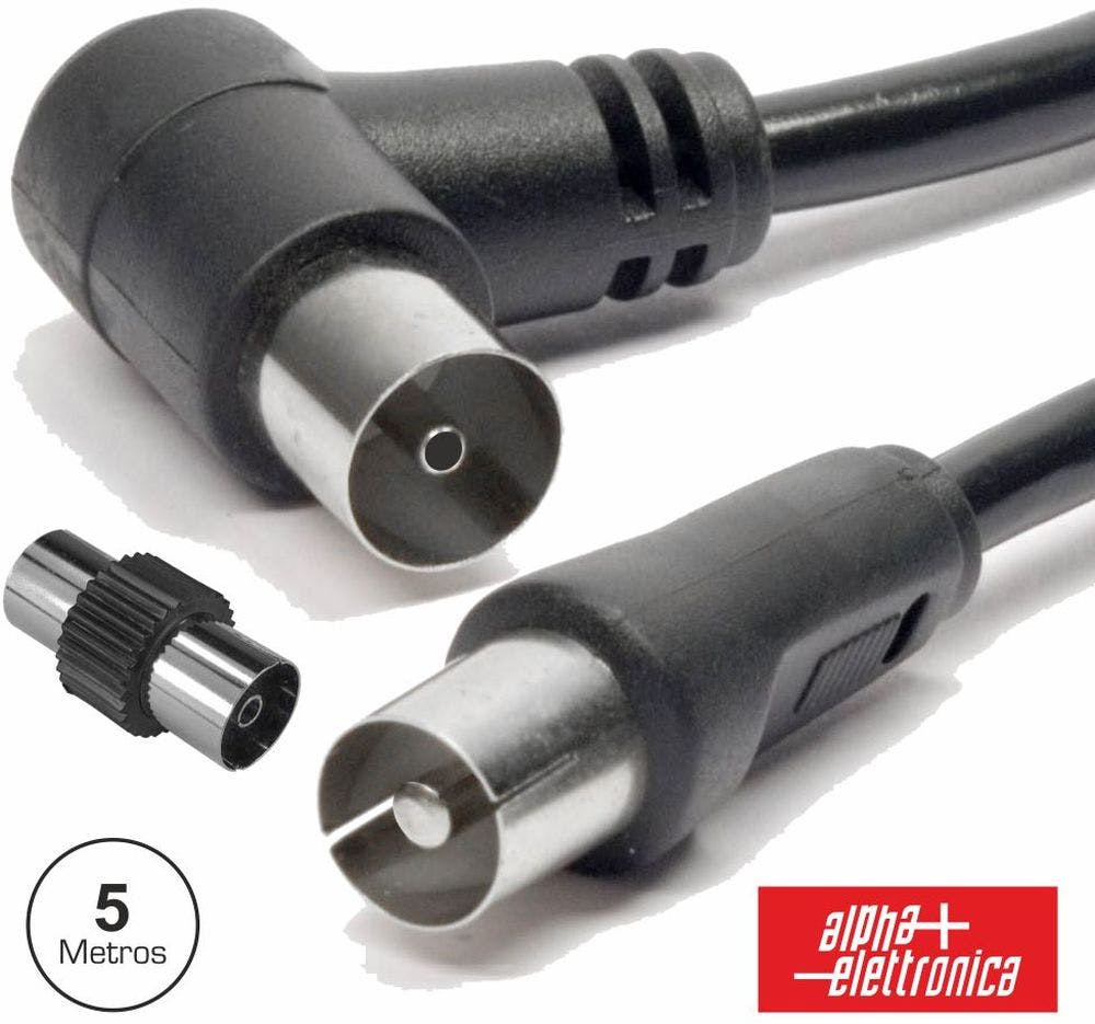 Cabo Coaxial Macho/Fêmea Preto 5M Angular 90º