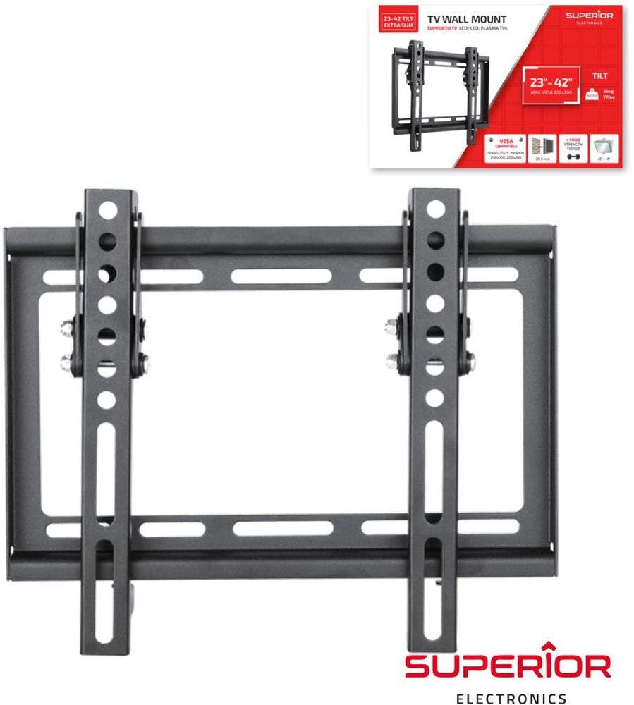 Superior Electronics Supstv008 Suporte de parede para TV inclinada de 23 a 42 (inclinação extra fina) Vesa: 50 X 50, 75 X 75, 100 X 100, 200
