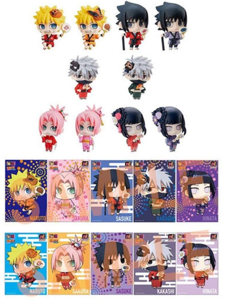 MR832079 Definir figuras com postais megahouse naruto shippuden petit chara land 10º aniversário