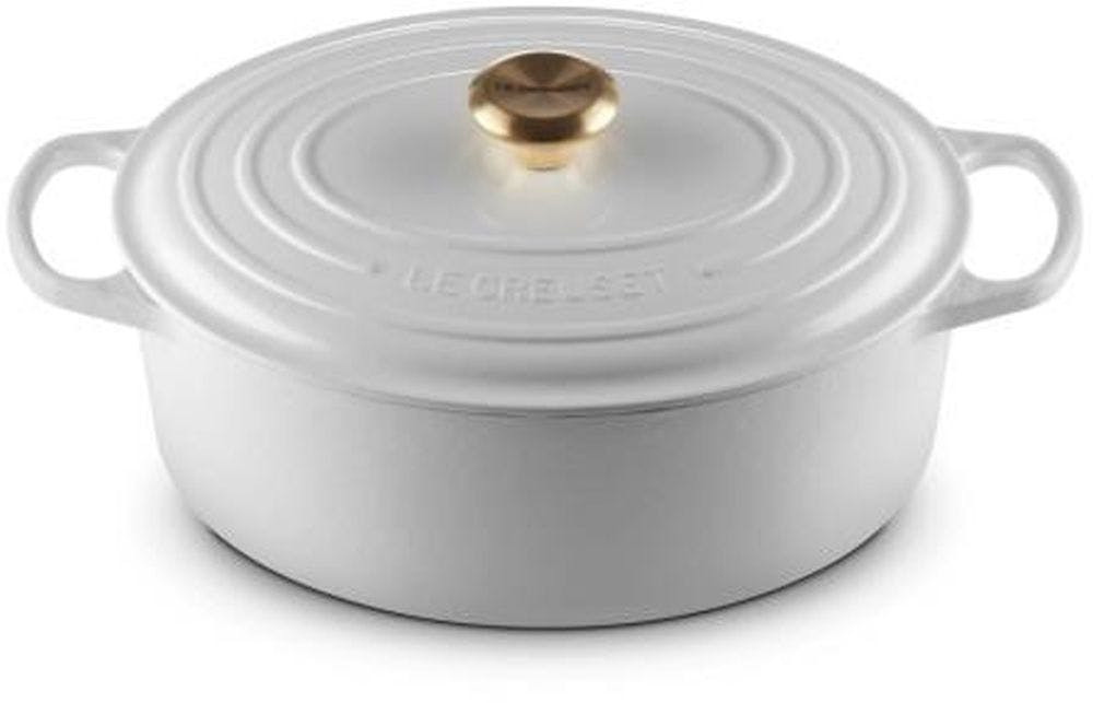 LE CREUSET - Cocotte Signature Oval 31cm Branco Pomo Dourado 21178310101441