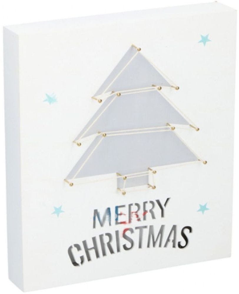 Placa Decorativa Merry Christmas MDF com 6 LEDS