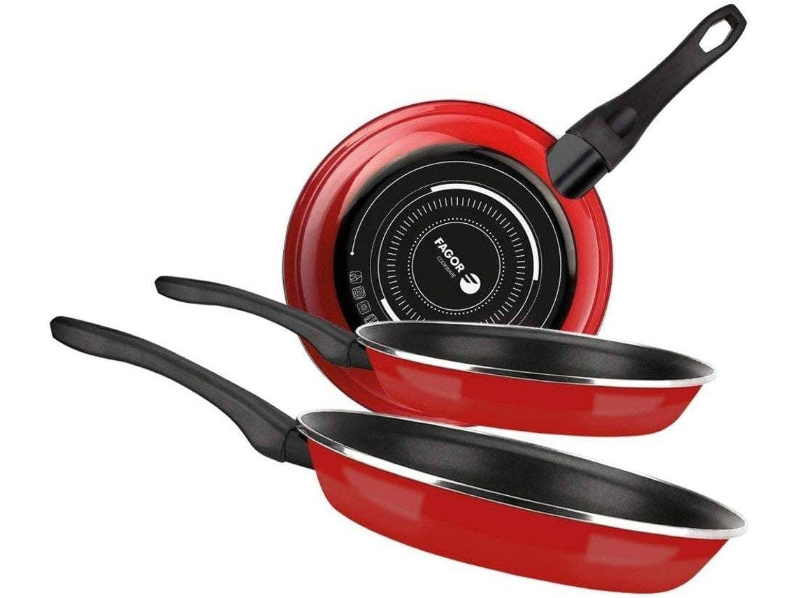 Conjunto de 3 Frigideiras FAGOR Optimax Pan Matt Red (Diâmetros: 20cm - 24cm - 28cm)