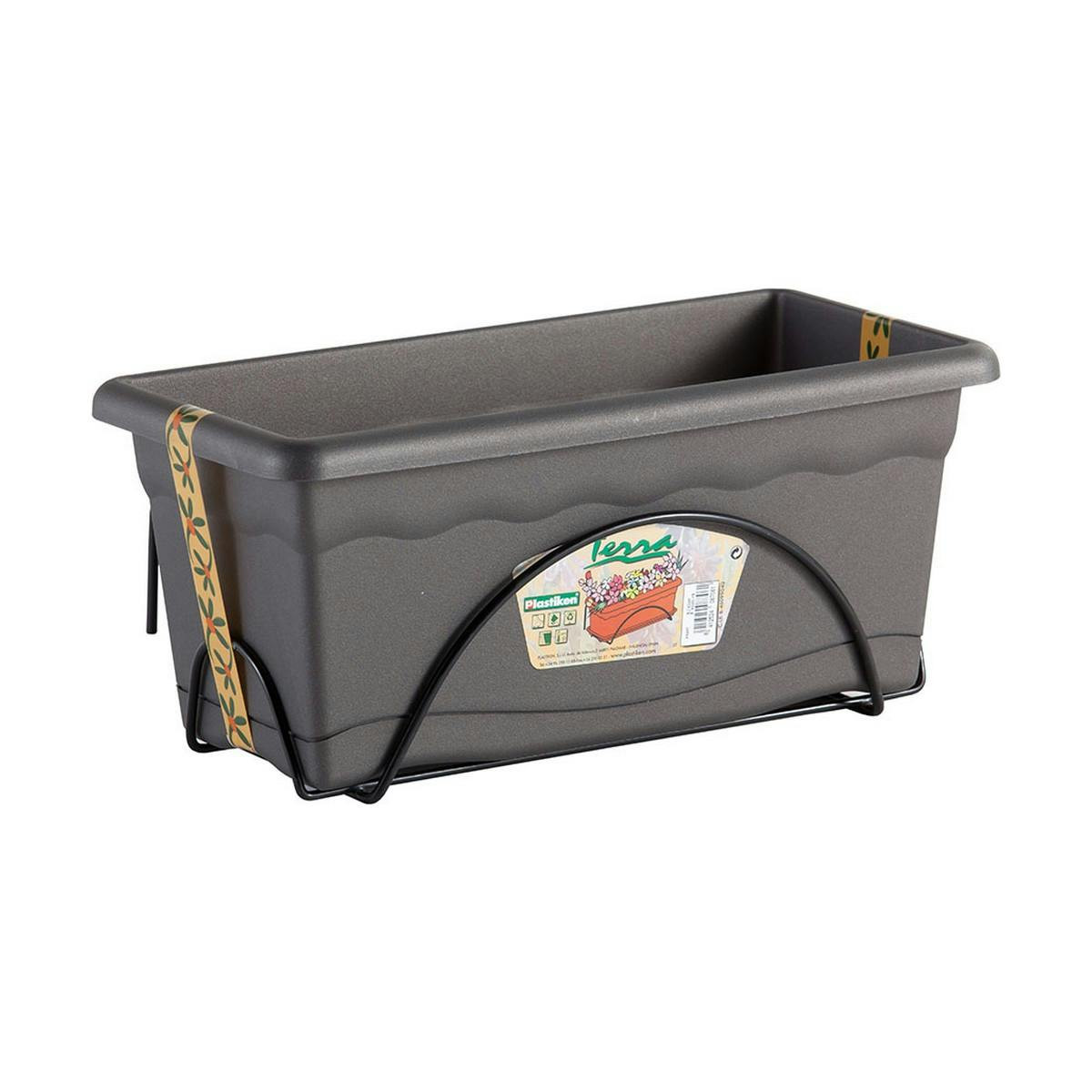 Vaso PLASTIKEN com Prato Integrado para Varanda 40X24Cm + Suporte Antracita
