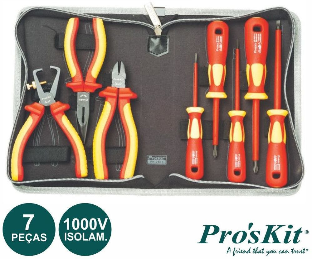 Mala Ferramentas Isoladas 1000V p/ Electricista (8 pcs) - Proskit