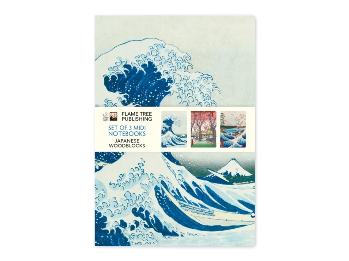 Japanese Woodblocks set de 3 cuadernos midi de Created by Flame Tree Studio (Inglés)