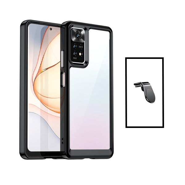 Rigid transparent polycarbonate case with TPU edges and magnetic car mount for Xiaomi Redmi Note 11