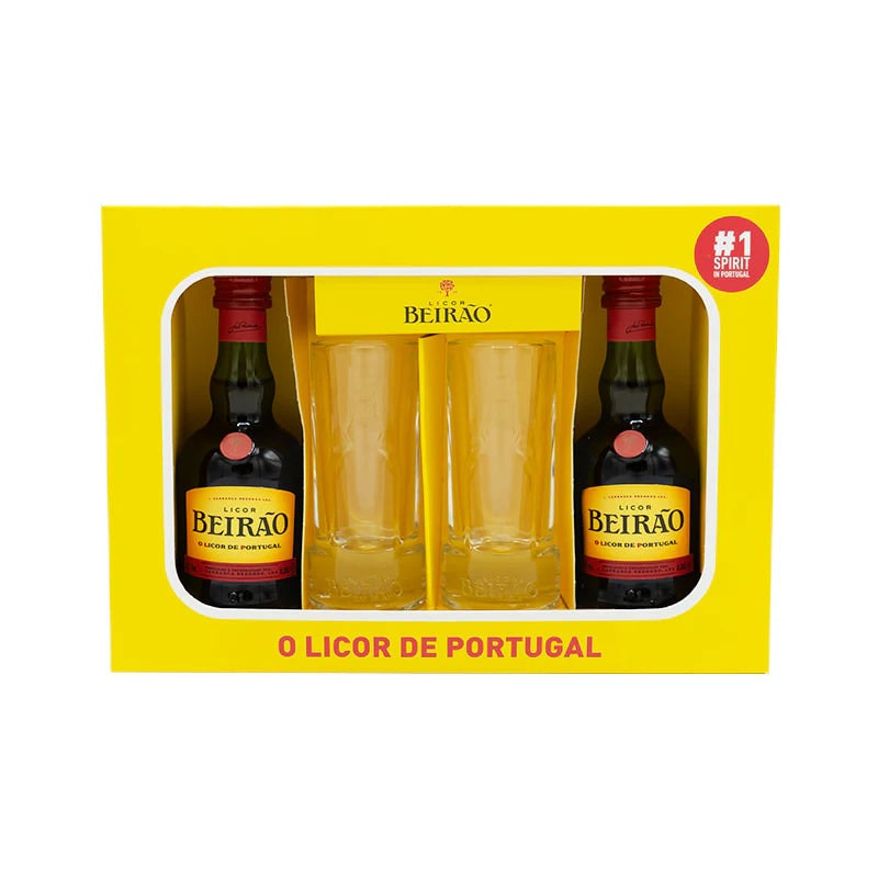 2 x 5cl Licor Beirão miniatures with 2 shot glasses