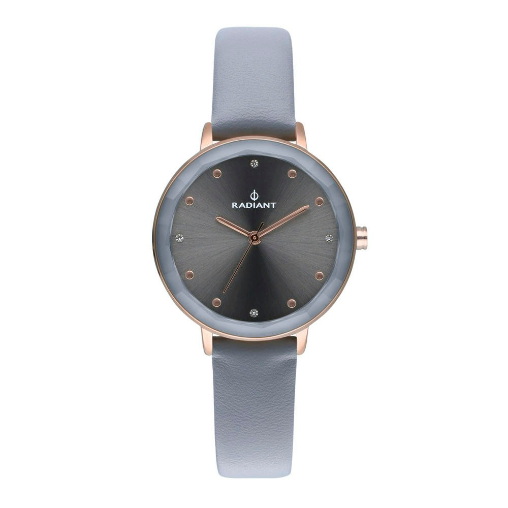Reloj analógico de metal con correa de piel sintética