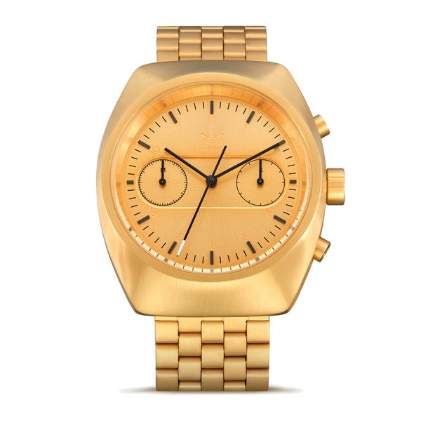 Stainless steel analog watch with gold dial