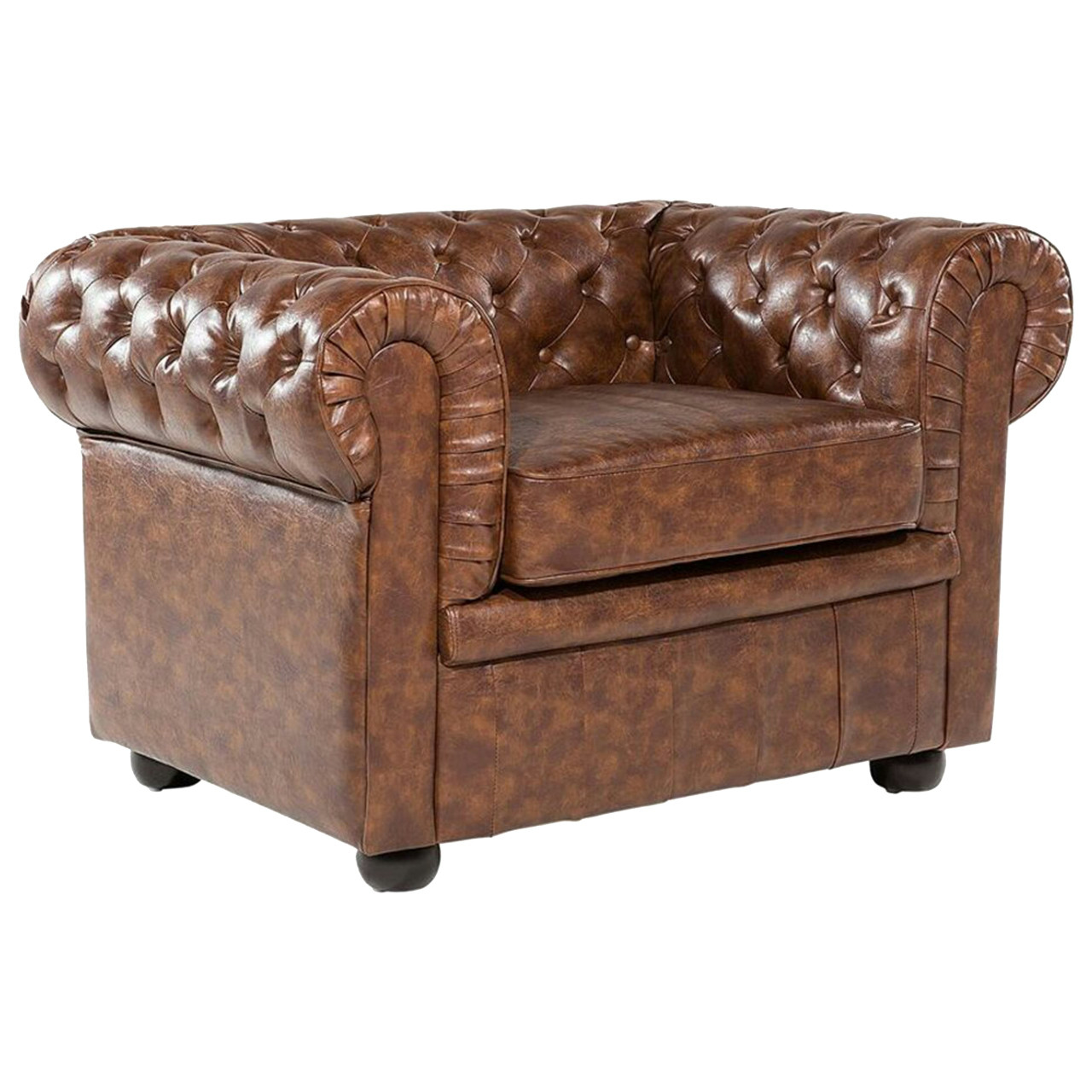 Butaca Chesterfield poli piel marrón