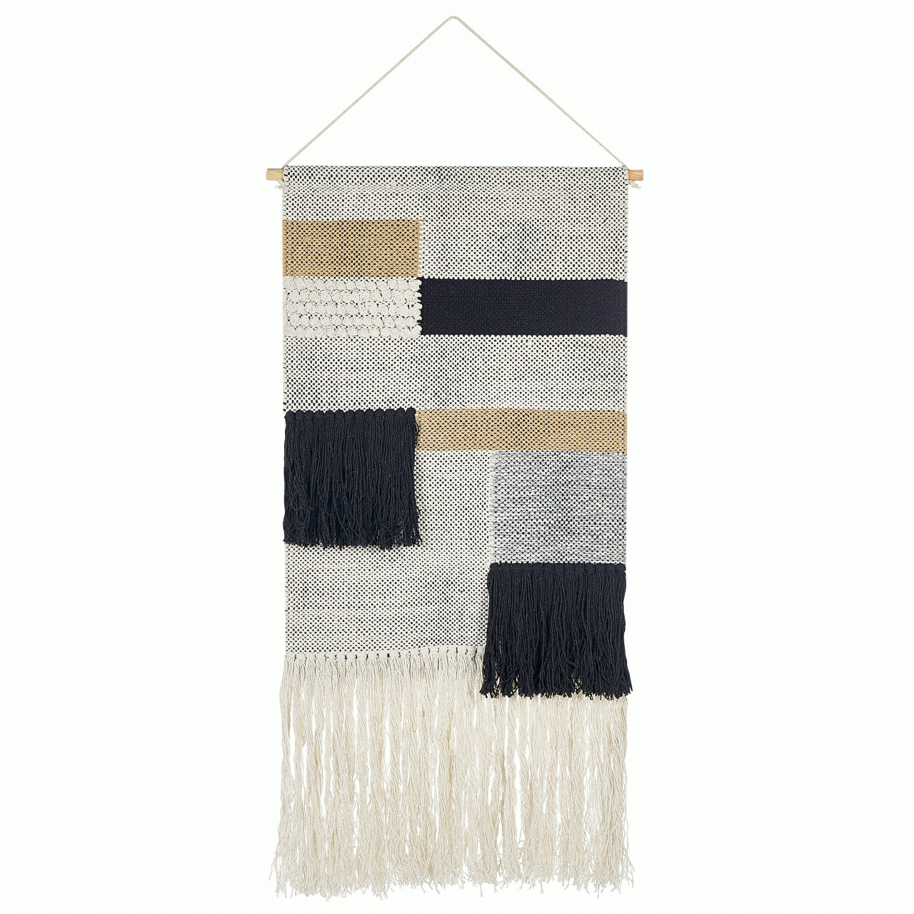 Decoración de pared boho Hangu en algodón y madera de eucalipto crema